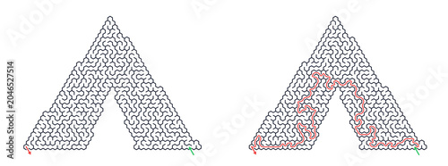 Camping tent summer maze puzzle with paths in mountain shape