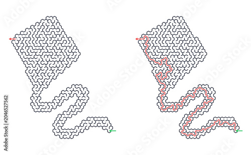 Kite Summer maze puzzle with paths in black and red outlines  