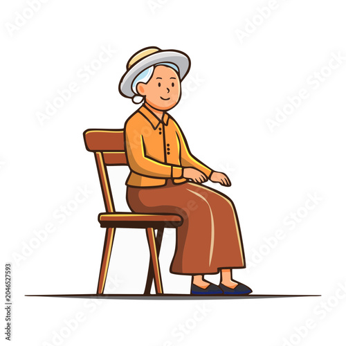 Cartoon elderly woman sitting on a chair