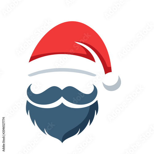 Flat design icon of Santa Claus face with hat, beard and mustache