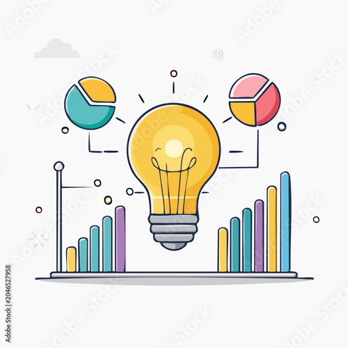 Light bulb with business growth charts and data analysis