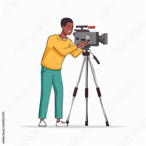 Man filming with a professional video camera on a tripod