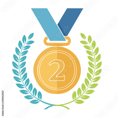 Second Place Medal with Laurel Wreath Flat Design