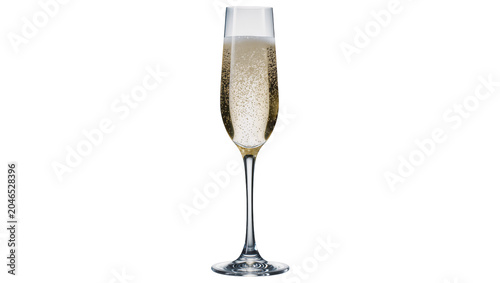 Konstfotografi Tall champagne flute filled with bubbly golden champagne, isolated on transparen