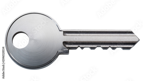 Cuadro en lienzo Shiny metal key with circular head and serrated bit, isolated on transparent bac