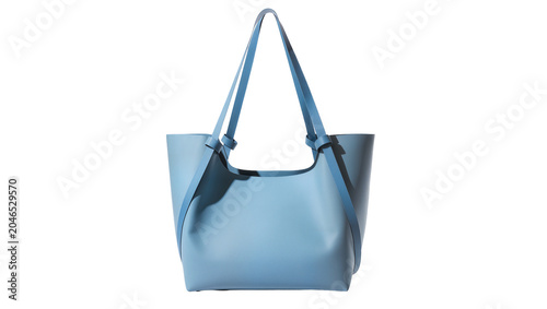 Valokuva Light blue leather tote bag with knotted straps, isolated on transparent backgro