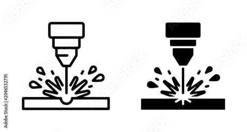 Photos Laser Cutting Icons, Industrial Machine Tool Vector Graphics, Precision Metalwor