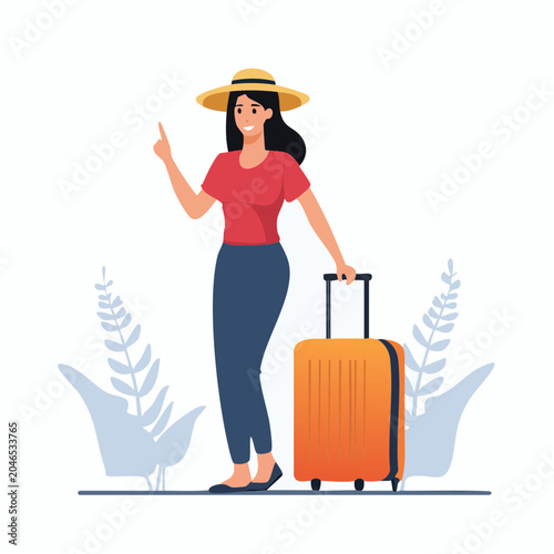 Woman with Suitcase Ready for Travel