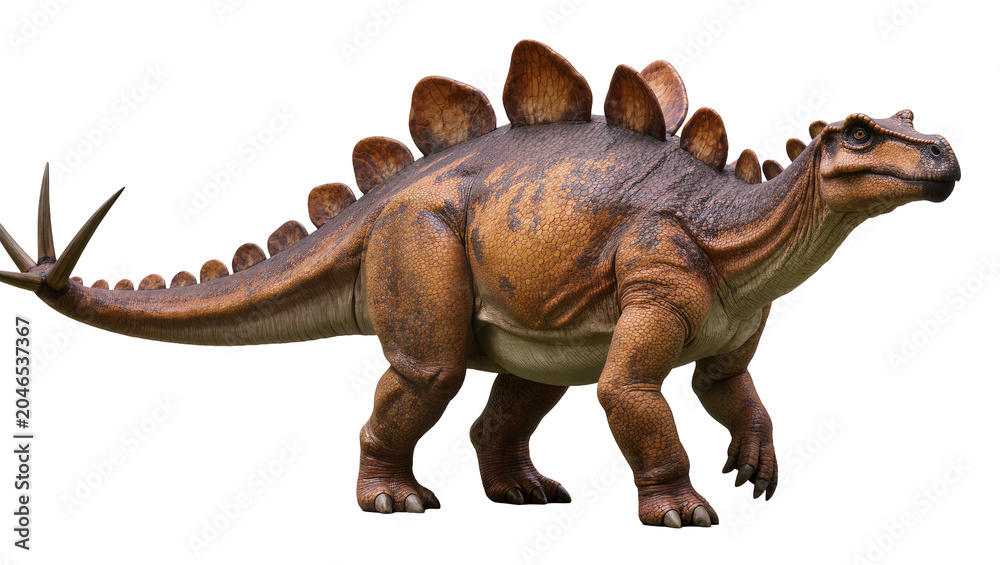 Fototapeta premium Isolated realistic Stegosaurus dinosaur model with textured skin and characteristic back plates