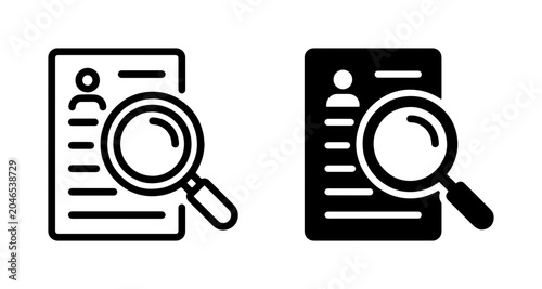 Foto Magnifying Glass Over Resume Icons, Search and Analysis Vector Graphics, Job App