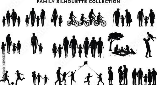 Canvastavla Family silhouette collection, black of people engaged in various activities