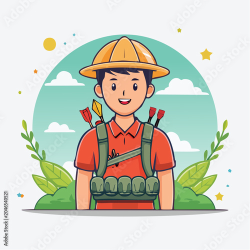 Cartoon Archer Boy with Arrows and Quiver