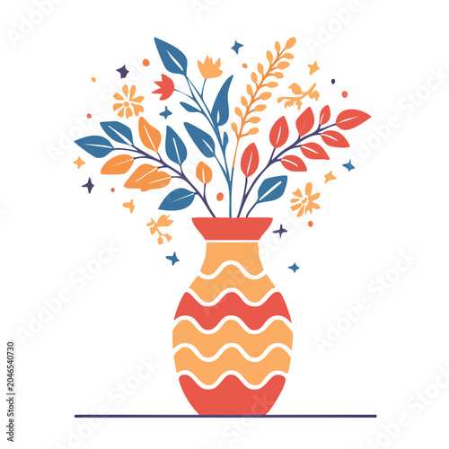 Flat design illustration of a flower vase with colorful blooms