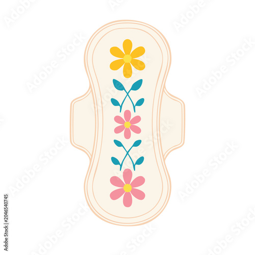 Flat design sanitary pad with floral pattern