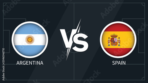 Tableau sur toile Argentina vs Spain national football teams rivalry showdown with flags on dark b