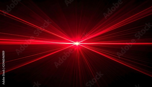 A bright red light beam radiates from a central point on a black background