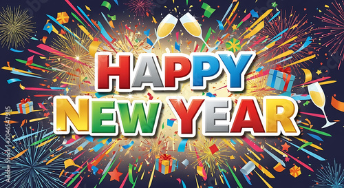 Happy new year 2027 celebration festive fireworks and champagne toast design