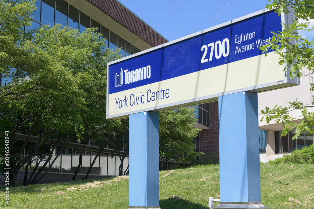 Fototapeta premium sign outside York Civic Centre, a municipal gov office complex, located at 2700 Eglinton Av W, Toronto