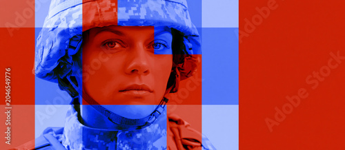 women in the military: banner with flag