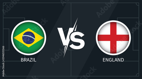 Brazil vs England National Football Teams Rivalry Showdown with Flags in Dark Background