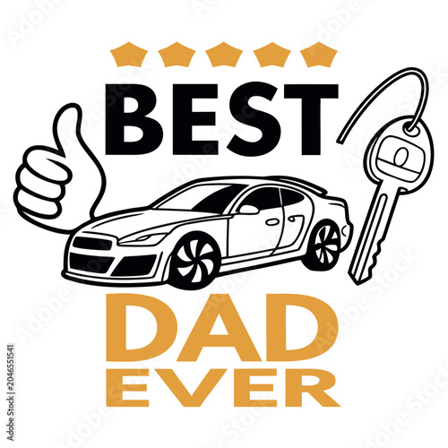 Best Dad Ever Typography Vector Bundle Set, Father's Day T-Shirt Design Collection with Car, Burger, Hat and Thumbs Up Elements
