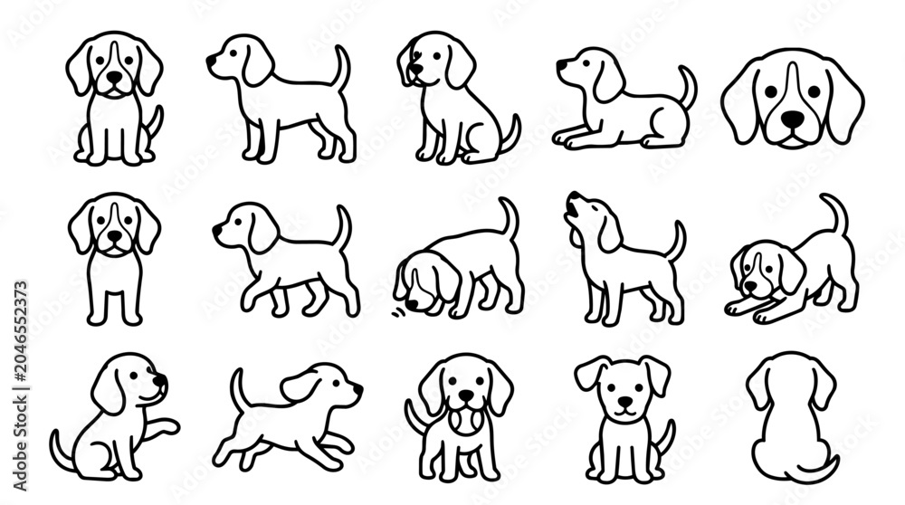 Fototapeta premium Collection of cute beagle puppies in various poses