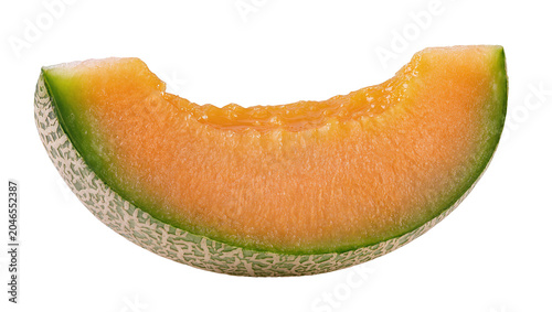 Foto Cantaloupe melon slice with textured rind, isolated on transparent background