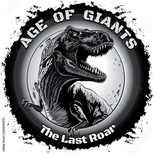 T-Rex Tyrannosaurus Rex Roar on Giant Full Moon Grunge Background with Text/Quote 