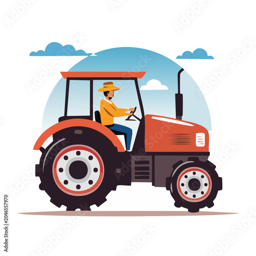 Farmer driving a tractor in flat design style