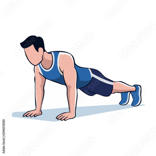 Man doing a push-up exercise in flat design style