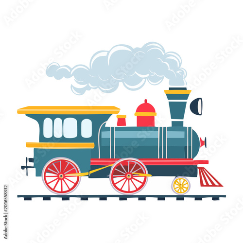 Vintage steam train illustration with smoke