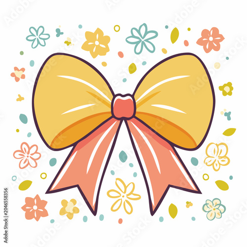 Yellow and Pink Bow with Floral Decorations
