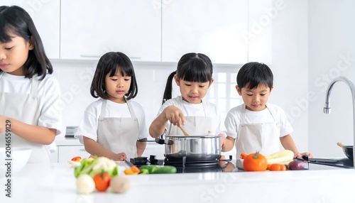 Four children enjoying healthy snack time together.