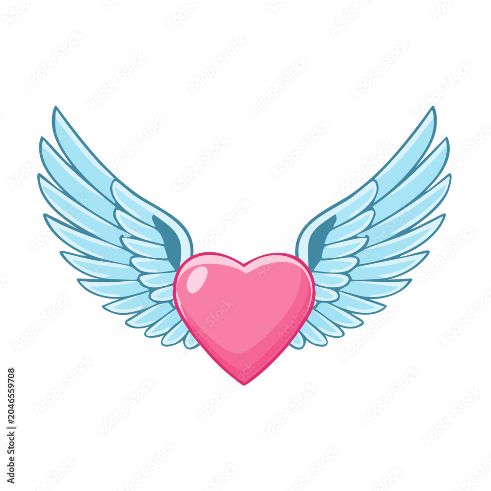 Fototapeta premium Pink heart with blue wings