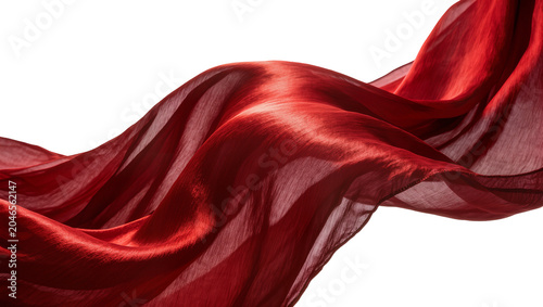 Schilderij op canvas Flowing deep red silk fabric with lustrous sheen, isolated on transparent backgr