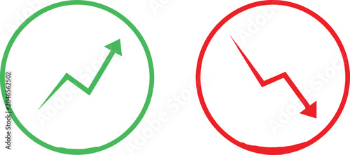 Bild auf Leinwand Green rising arrow and red falling arrow symbols in circles for business growth