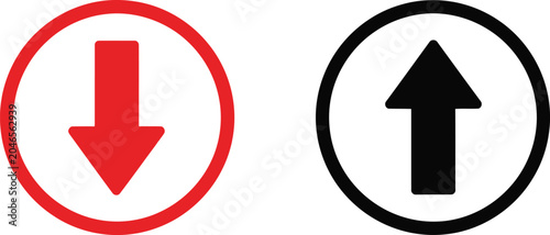 Schilderij op canvas Red down arrow and black up arrow inside circular border icons