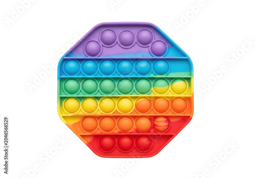 Octagonal rainbowcolored popit fidget toy isolated on transparent background