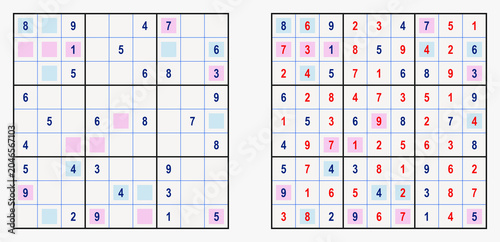 Fotografie Summer sudoku game activity with even-odd patterns and grids