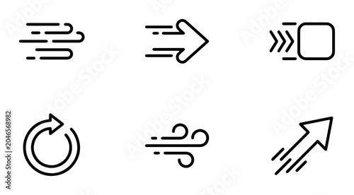 Modern Arrow Icons Set, Directional Symbols, Motion Graphics, Speed Indicators, Navigation Elements, Vector Art