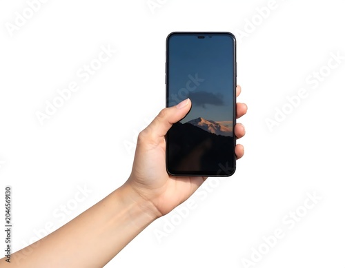 Person holding smartphone with dark screen.