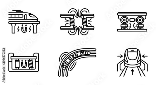 Tableau sur toile Magnetic Levitation Train Technology Icons, Maglev Transport Concepts, Futuristi