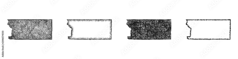 Obraz premium Sketch black and white Lyon County (Iowa) outline map design set