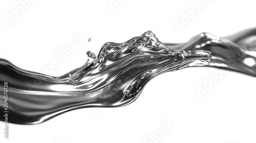 Liquid metal flowing like mercury, isolated on white background, cinematic lighting.