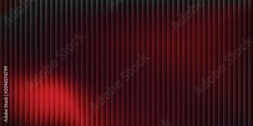 Abstract red background featuring a fluid glowing wave overlay across a dark vertical geometric bar pattern texture.