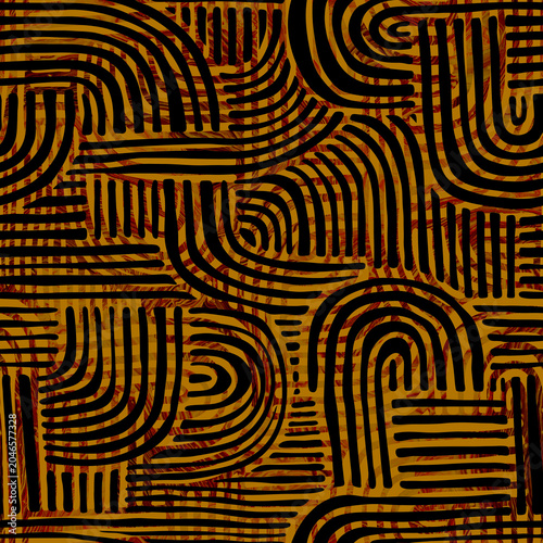 Brown monochrome striped arched shapes in boho style seamless pattern. Geometric texture for contemporary art, wallpaper, wall decor, interior, mural, home textile, bedding, package, fabric
