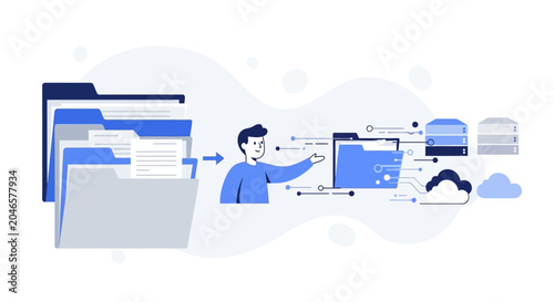 Man Transferring Files to Cloud.