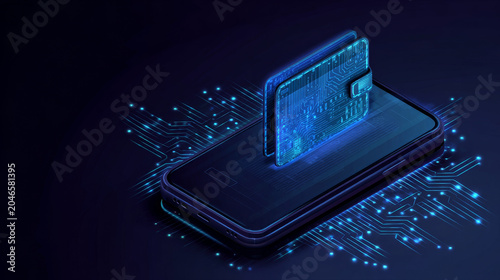 Digital Wallet on Circuit Technology Background | Mobile Banking, Online Payments and Fintech Vector Illustration