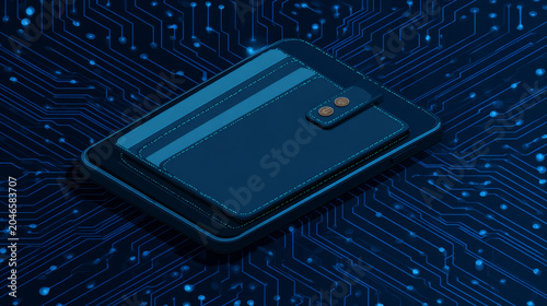 Digital Wallet on Circuit Technology Background | Mobile Banking, Online Payments and Fintech Vector Illustration