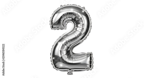 Silver shiny number two helium balloon for celebrations and parties transparent background